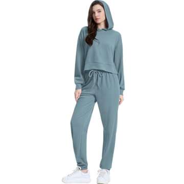 WIHOLL Plus Size Two Piece Outfits For Women 2024 Sweatsuit Hoodie And Sweatpants With Pockets Jogging Sets Sage Green 2XL