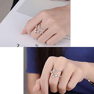 Fomissky Adjustable Stackable Rings - 18K White Gold Stylish Engagement Rings