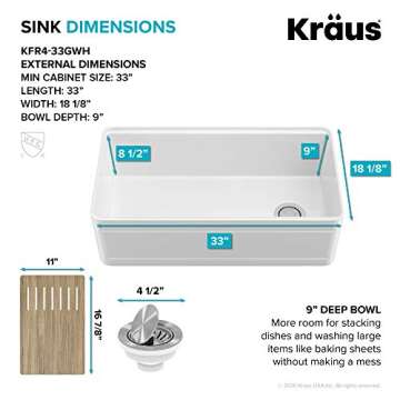 Kraus Turino 33" Farmhouse Fireclay Kitchen Sink