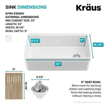Kraus Turino 33" Farmhouse Fireclay Kitchen Sink
