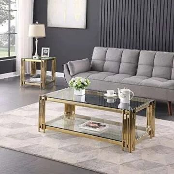 Luxurious Glass Coffee Table with 2-Tier Storage