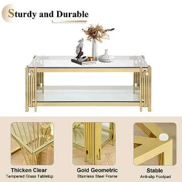 Luxurious Glass Coffee Table with 2-Tier Storage