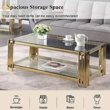 Luxurious Glass Coffee Table with 2-Tier Storage