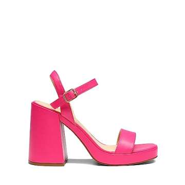 DREAM PAIRS Hot Pink Block Chunky Platform Heels - Fashionable Open Toe Sandals