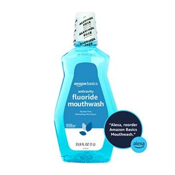 Amazon Basics Fluoride Mouthwash for Adults, Anticavity, Alcohol Free - Refreshing Mint Flavor, 1 Liter, 1-Pack