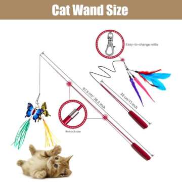 OODOSI Cat Wand Toy, Interactive Cat Toys with 2 Poles & 9 Attachments Worm Feathers, Cat Feather To...