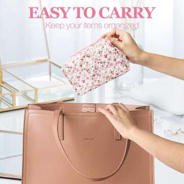 Dark Swan Quilted Makeup Bag - Cute Floral Travel Organizer