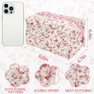 Dark Swan Quilted Makeup Bag - Cute Floral Travel Organizer