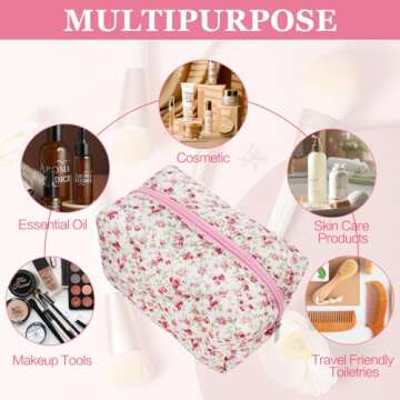 Dark Swan Quilted Makeup Bag - Cute Floral Travel Organizer