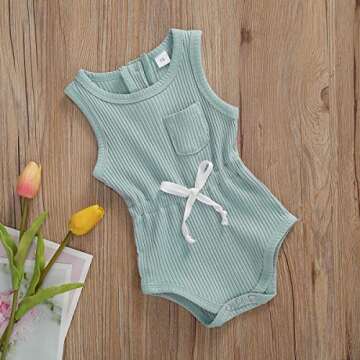 niceclould Toddler Kids Baby Girls Boys Ribbed Romper Sleeveless Round Neck Drawstring Waist Jumpsuit Summer Clothes (Lake Blue, 12-18Months)