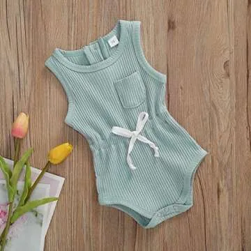niceclould Toddler Kids Baby Girls Boys Ribbed Romper Sleeveless Round Neck Drawstring Waist Jumpsuit Summer Clothes (Lake Blue, 12-18Months)