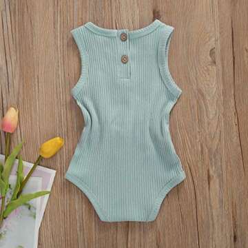 niceclould Toddler Kids Baby Girls Boys Ribbed Romper Sleeveless Round Neck Drawstring Waist Jumpsuit Summer Clothes (Lake Blue, 12-18Months)