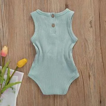 niceclould Toddler Kids Baby Girls Boys Ribbed Romper Sleeveless Round Neck Drawstring Waist Jumpsuit Summer Clothes (Lake Blue, 12-18Months)