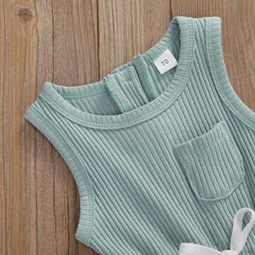 niceclould Toddler Kids Baby Girls Boys Ribbed Romper Sleeveless Round Neck Drawstring Waist Jumpsuit Summer Clothes (Lake Blue, 12-18Months)