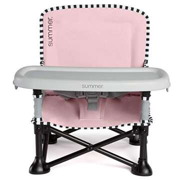 Summer by Bright Starts Pop 'N Sit Portable Booster Chair, Floor Seat, Indoor/Outdoor Use, Compact Fold, Bubble Gum, 6 Mos - 3 Yrs
