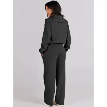 Caracilia Womens 2 Piece Outfits Lounge Sets Oversized Sweatshirt Sweatpants Sweatsuit Matching Sweat Set 2024 Fall Tracksuit Black Large