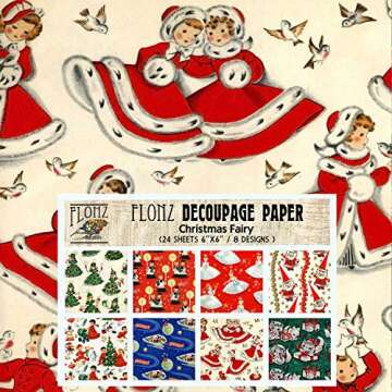 Decoupage Paper Pack (24 Sheets 6"x6") Christmas Fairy FLONZ Vintage Styled Paper for Decoupage, Cra...