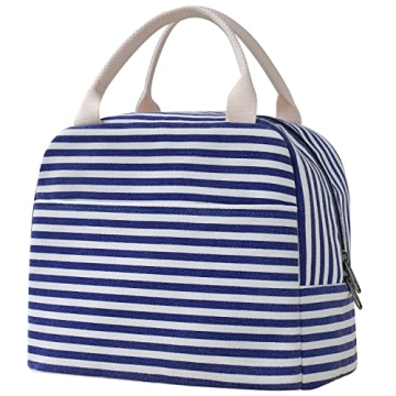 EurCross Blue and White Stripes Lunch Bag Women,Cooler Tote Bag Insulated Lunch Bento Box Bag, Canva...