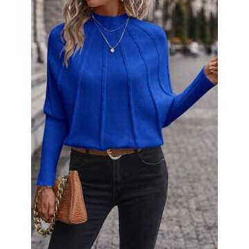 NALANISA Women's Mock Neck Batwing Sleeve Sweaters 2024 Fall Winter Oversized Knit Cute Pullover Swe...