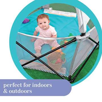 Summer Infant Pop ‘n Play SE Hex Playard, 6-Sided, Sweet Life Edition, Aqua Sugar Color – Full C...