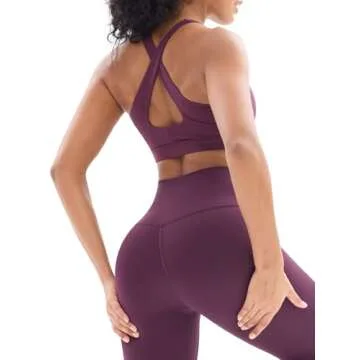 LISSMOMO Workout Sets for Women Cross Back Sports Bra High Waist Leggings 2 Piece Gym Yoga Outfits Workout Clothes Sets (L080 Purple S)