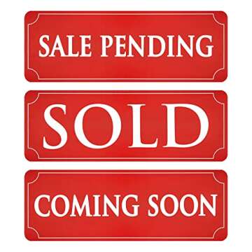 12 Pack Magnetic Real Estate Signs, Sold, Open House, New Listing, Sale Pending (17 x 6 in, 6 Phrases)