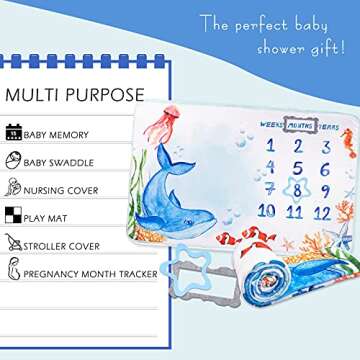InnerSafe Baby Milestone Blanket| Original Design Baby Monthly Milestone Blanket Boy Girl|Baby Photography Props Blanket| 60'x40' Ocean World