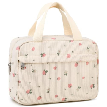 Cute Corduroy Makeup Bag for Women - Large Travel Cosmetic Organizer