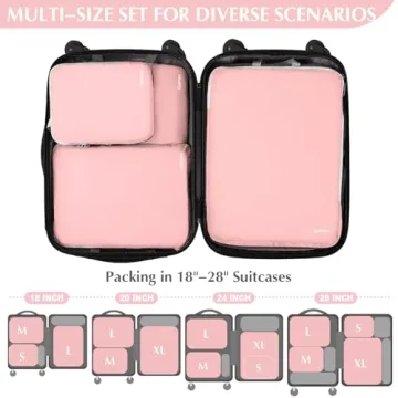 Gonex Compression Packing Cubes, 4pcs Expandable Storage Travel Luggage Bags Organizers (Pink)