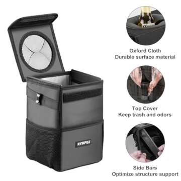 Ryhpez Car Trash Can with Lid - Car Trash Bag Hanging with Storage Pockets Collapsible and Portable ...