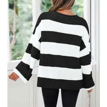 ZESICA Cozy Oversized Color Block Sweater for Fall