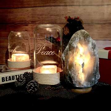MAYMII·HOME Rare Large (8-13lbs) Natural Grey Gray Balck Himalayan Crystal Salt Table Lamp, Hymilian Sea Salt Night Light Lamps with Touch Dimmer Switch Control,Nightlight,Candle Holders