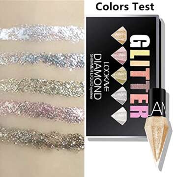 Go Ho Glitter Liquid Eyeliner Colorful Set,5 Colors Metallic Shimmer White Silver Gold Diamond Eye Liner,Glitter Eyeliner Eyeshadow Shine,Waterproof Long Lasting Glow Sparkle Eye Makeup