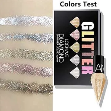 Go Ho Glitter Liquid Eyeliner Colorful Set,5 Colors Metallic Shimmer White Silver Gold Diamond Eye Liner,Glitter Eyeliner Eyeshadow Shine,Waterproof Long Lasting Glow Sparkle Eye Makeup