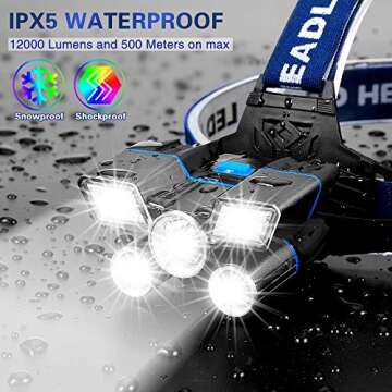 Headlamp,Ultra Bright 21 LED Headlight Flashlight with Power Indicator,12000 Lumen USB Rechargeable Headlamps Waterproof Work Light, 9 Modes Head Lamp for Outdoor Camping Hunting Fishing Hiking Biking