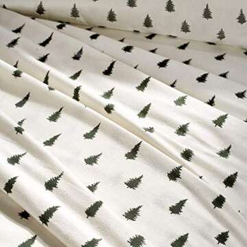 G.H. Bass Spruce Trees 100% Cotton Flannel Sheet Set, Flat, Fitted, 2 Pillowcases, King, Forest Gree...