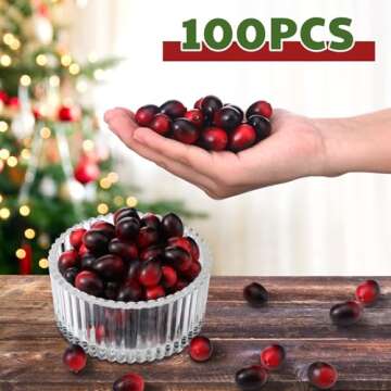Wavwavw 100 Pcs Christmas Artificial Cranberries Fruit Fake Cranberries for Christmas Tree Decoratio...
