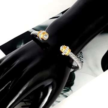 Personalized BLUE ELF Cable Wire Bracelet with Birthstones