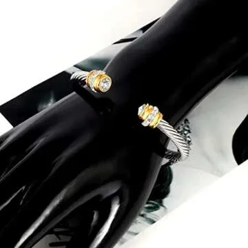 Personalized BLUE ELF Cable Wire Bracelet with Birthstones