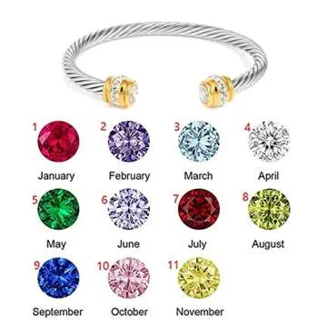 Personalized BLUE ELF Cable Wire Bracelet with Birthstones