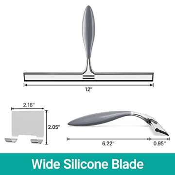 AmazerBath Shower Squeegee, Squeegee for Shower Glass Door, All-Purpose Squeegee for Shower Doors, Car Window, Tiles Mirror - Stainless Steel, Non-Slip Handle, Long Blade, 12 Inches