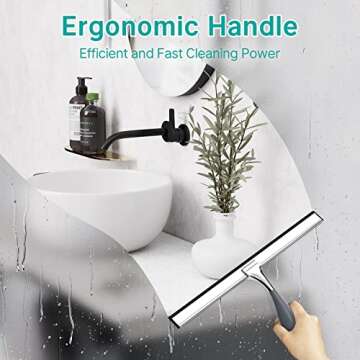 AmazerBath Shower Squeegee, Squeegee for Shower Glass Door, All-Purpose Squeegee for Shower Doors, Car Window, Tiles Mirror - Stainless Steel, Non-Slip Handle, Long Blade, 12 Inches