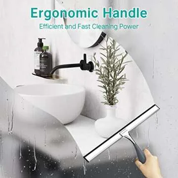 AmazerBath Shower Squeegee, Squeegee for Shower Glass Door, All-Purpose Squeegee for Shower Doors, Car Window, Tiles Mirror - Stainless Steel, Non-Slip Handle, Long Blade, 12 Inches