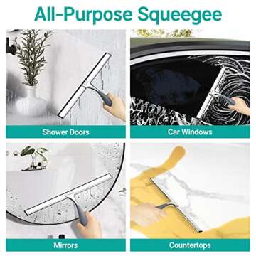AmazerBath Shower Squeegee, Squeegee for Shower Glass Door, All-Purpose Squeegee for Shower Doors, Car Window, Tiles Mirror - Stainless Steel, Non-Slip Handle, Long Blade, 12 Inches