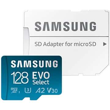 SAMSUNG EVO Select Micro SD-Memory-Card + Adapter, 128GB microSDXC 130MB/s Full HD & 4K UHD, UHS-I, U3, A2, V30, Expanded Storage for Android Smartphones, Tablets, Nintendo-Switch (MB-ME128KA/AM)
