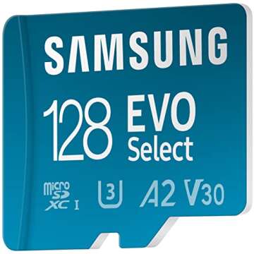 SAMSUNG EVO Select Micro SD-Memory-Card + Adapter, 128GB microSDXC 130MB/s Full HD & 4K UHD, UHS-I, U3, A2, V30, Expanded Storage for Android Smartphones, Tablets, Nintendo-Switch (MB-ME128KA/AM)