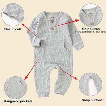 okdiy Organic Cotton Newborn Baby Boy Girl Clothes Unisex Romper Infant Solid Long Sleeve Jumpsuit Coming Home Outfit