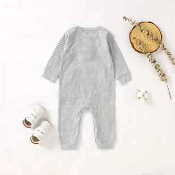 okdiy Organic Cotton Newborn Baby Boy Girl Clothes Unisex Romper Infant Solid Long Sleeve Jumpsuit Coming Home Outfit