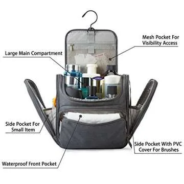 BAGSMART Hanging Toiletry Bag, Water-resistant Leather Dopp Kit, Large Travel Organizer for Full Siz...