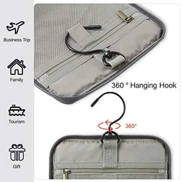 BAGSMART Hanging Toiletry Bag, Water-resistant Leather Dopp Kit, Large Travel Organizer for Full Sized Container, Grey